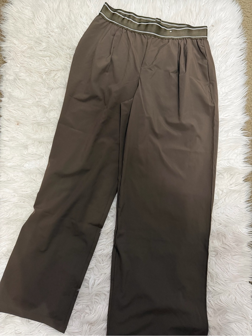 Always you Olive Brown Wide-Leg Chinos with Striped Elastic Waist